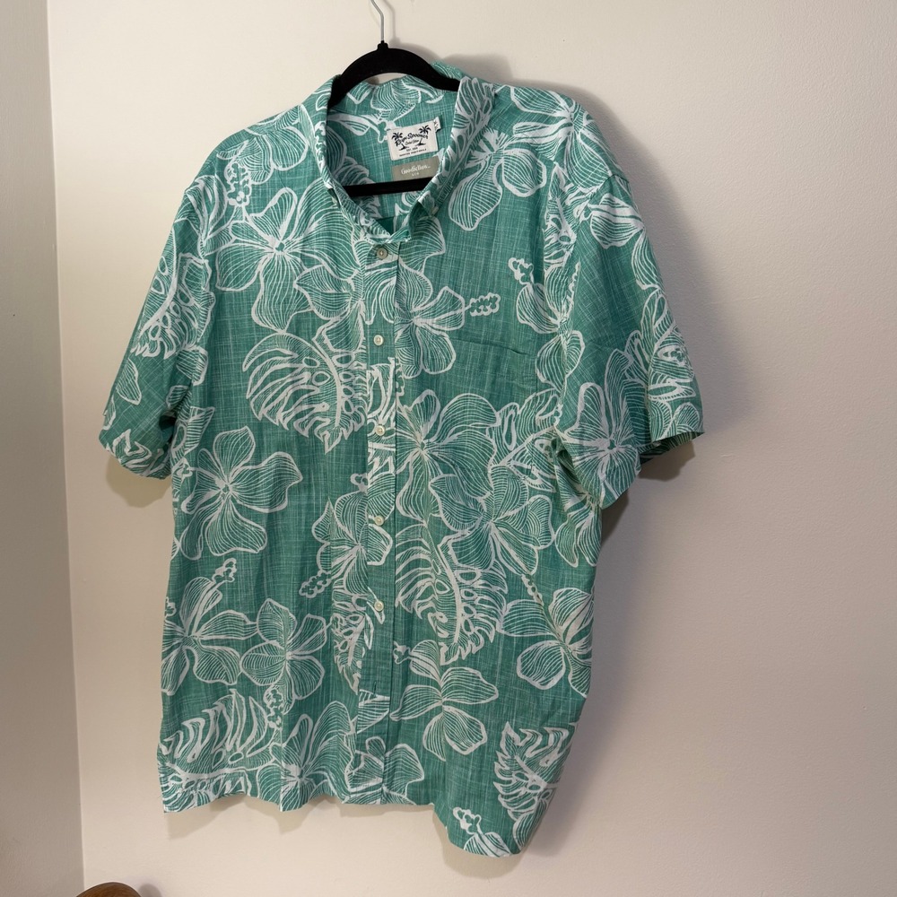 Reyn Spooner x Goodfellow Teal Floral Hawaiian Shirt XL Short Sleeve Cotton